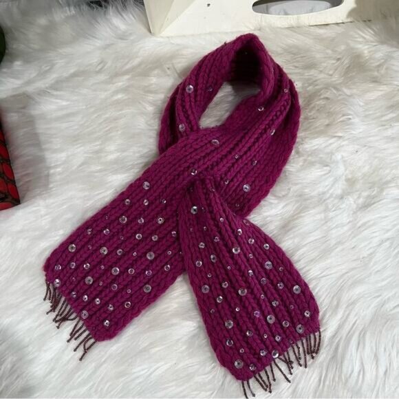 NEW Banana Republic Cashmere Hand knit Sequin Sparkle Colorful Fringe Wrap Scarf - Picture 7 of 12